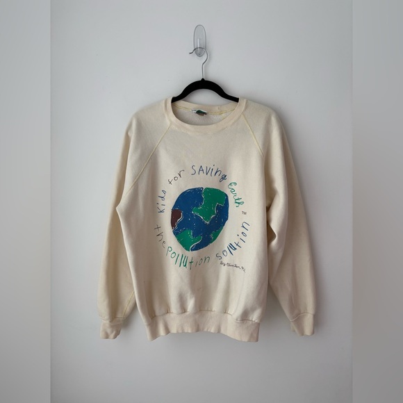Vintage Sweaters - Vintage Cotton Ginny Kids Saving Earth Sweatshirt Made in Canada Oversized 90s